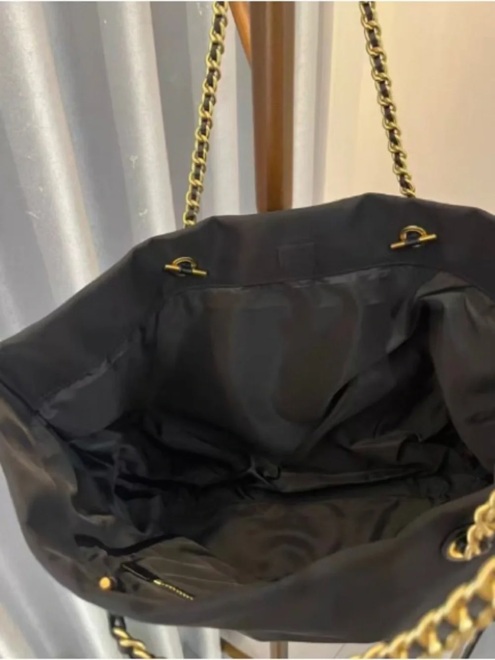Tory Burch Black Tote with Gold Chain Straps